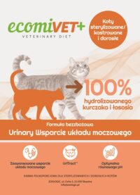 ecomiVET+ URINARY 1,5 kg dieta sucha Bez Zbóż Hypoallergenic 100% hydrolizat Kurczak Łosoś, dla kotów dorosłych, starszych oraz sterylizowanych