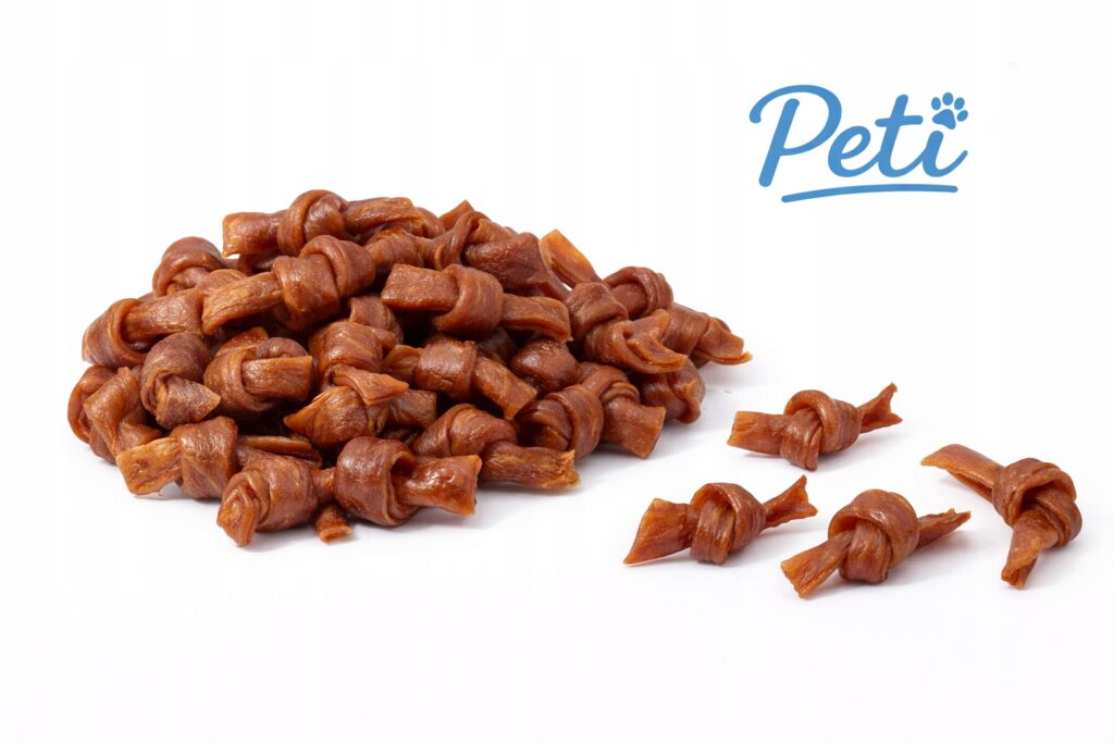 Przysmak dla psa smakołyk trenerki PETI 9 Miękkie Kokardki z Kaczki 500g detal