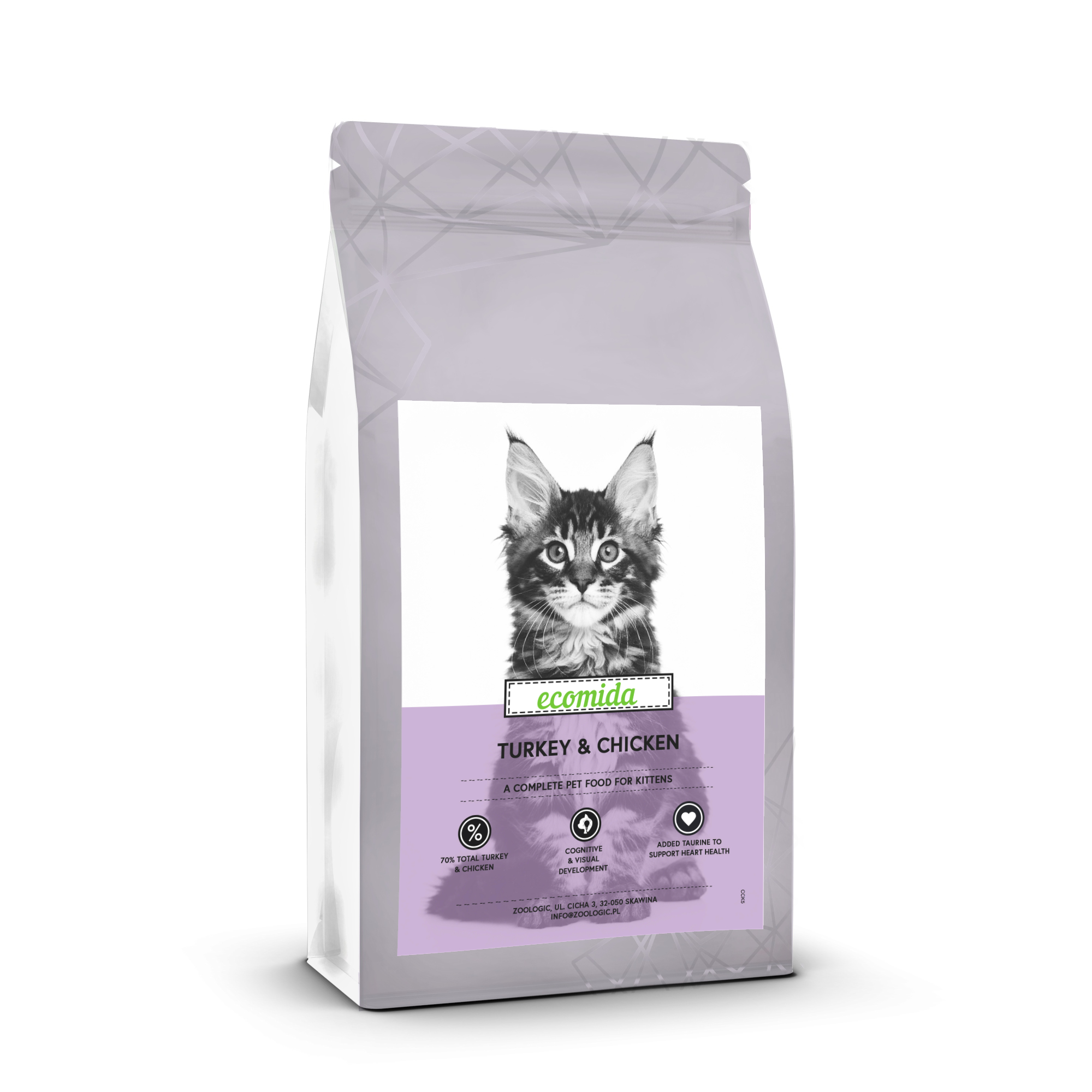 Sucha karma dla KOCIĄT Ecomida Connoisseur Bez Zbóż Indyk Kurczak 1.5 kg