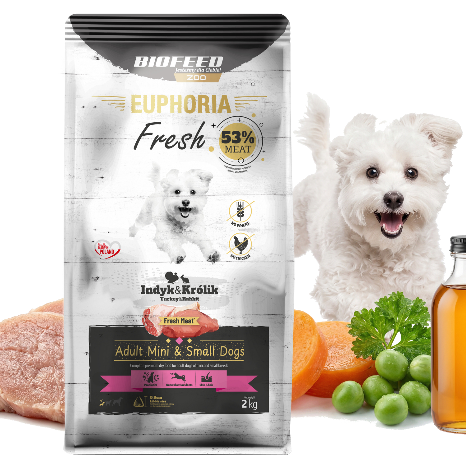 Karma Biofeed 53% Mięsa Indyk Królik 2 kg dla ras małych Maltańczyk