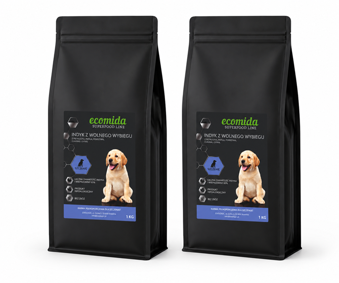 Ecomida Superfood 65 % Indyk & Wieprzowina, Szczenię 2 kg karma Bezzbożowa