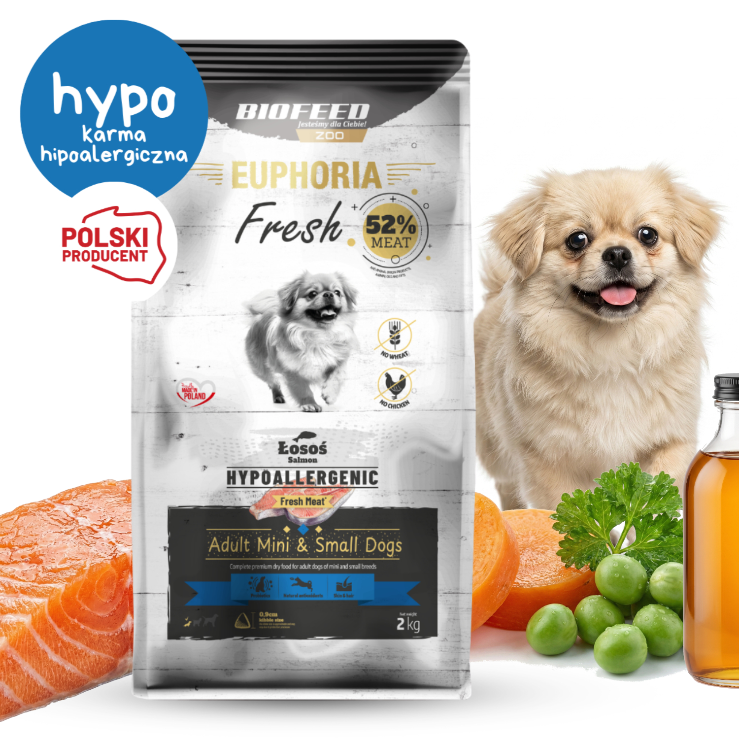 Karma Hipoalergiczna Biofeed 52% Mięsa Łosoś 2 kg dla ras małych Maltańczyk
