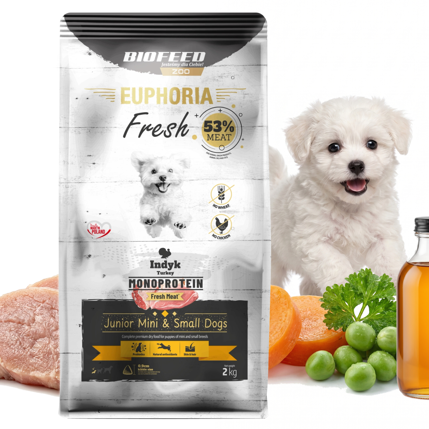 Karma Biofeed 53% Mięsa Indyk 2 kg dla szczeniąt ras małych Maltańczyk