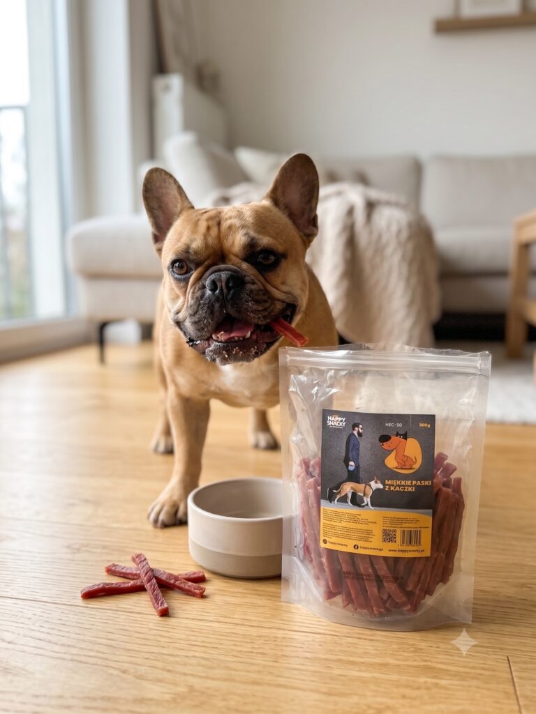 Happy Snacky Przysmak dla psa Miękkie paski z kaczki 500g Naturalne suszone detal