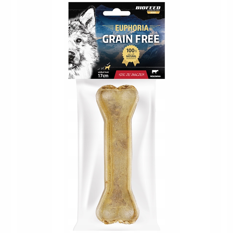 Euphoria Premium Bezzbożowa kość dla psów z wołowiną i żwaczem 17 cm