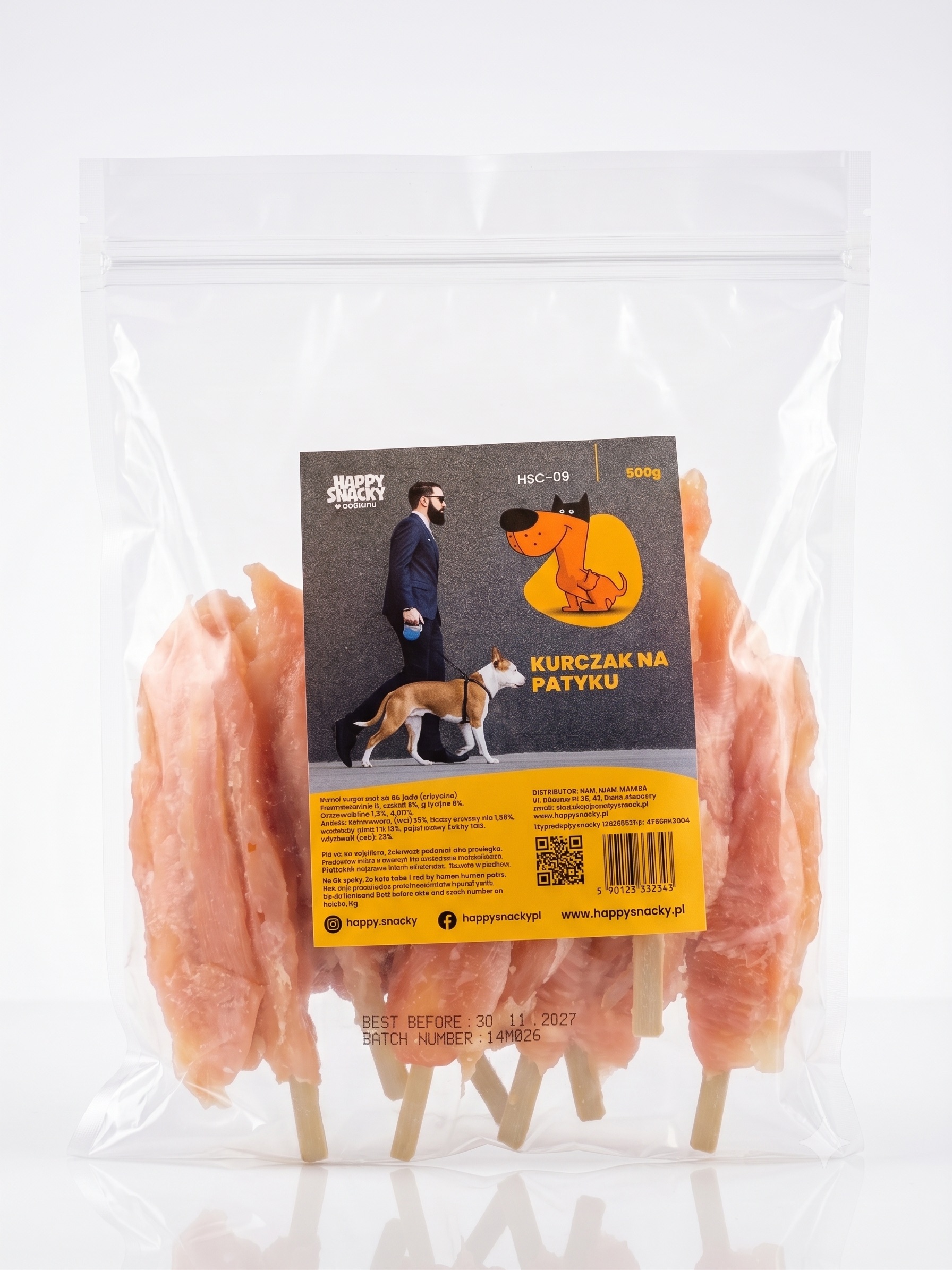 Happy Snacky Przysmak dla psa Kurczak na patyku 500g