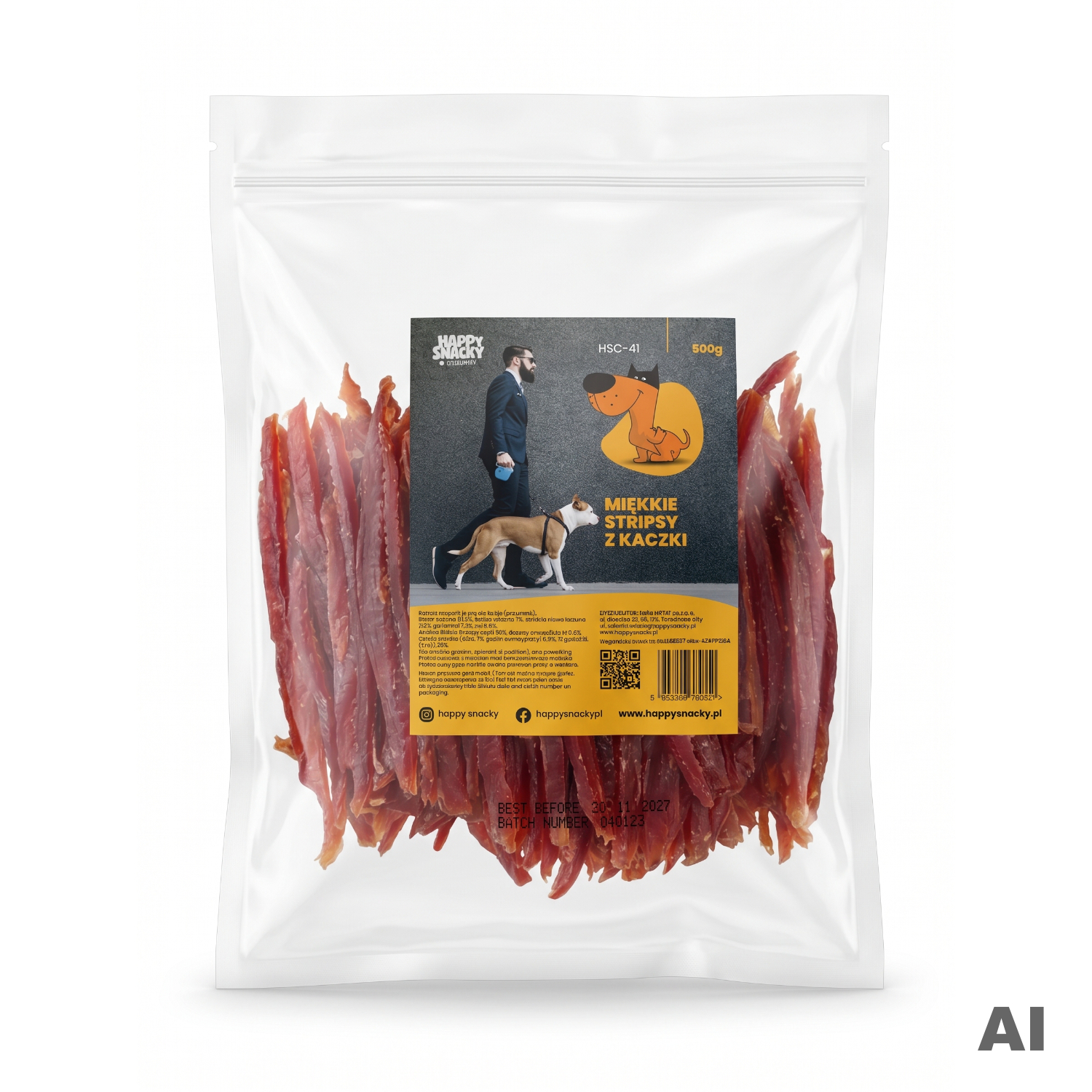 Happy Snacky Przysmak dla psa Miękkie Stripsy z kaczki 500g